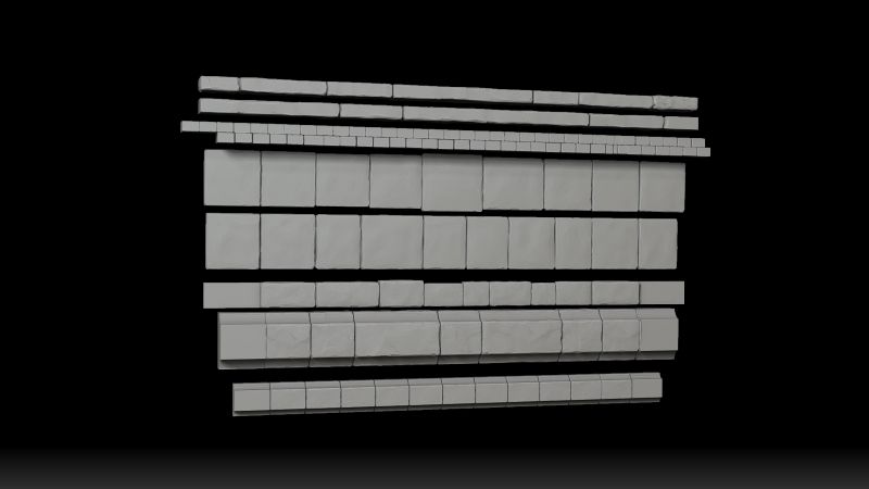 Mesh trim de piedra: tiras de sillares y molduras con un maniquí de escala