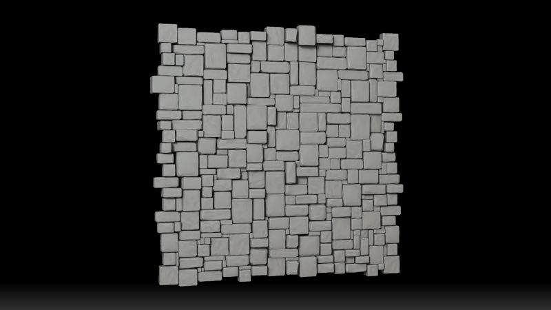 Escultura en ZBrush de la loseta: muro de piedra irregular