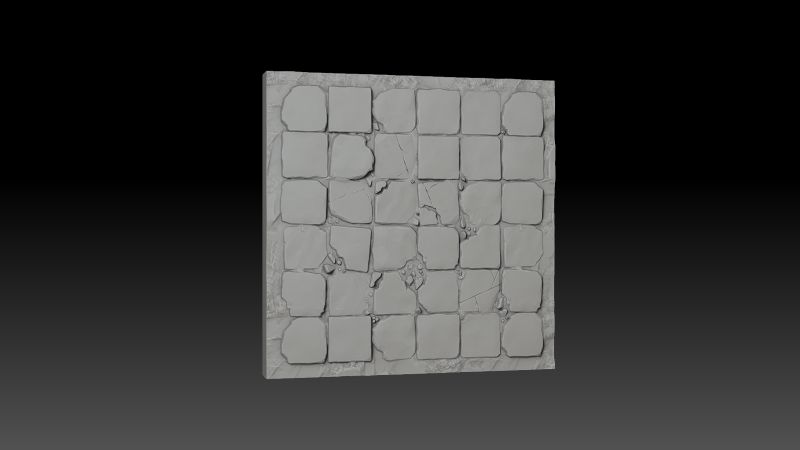 Escultura en ZBrush de la loseta: baldosas agrietadas